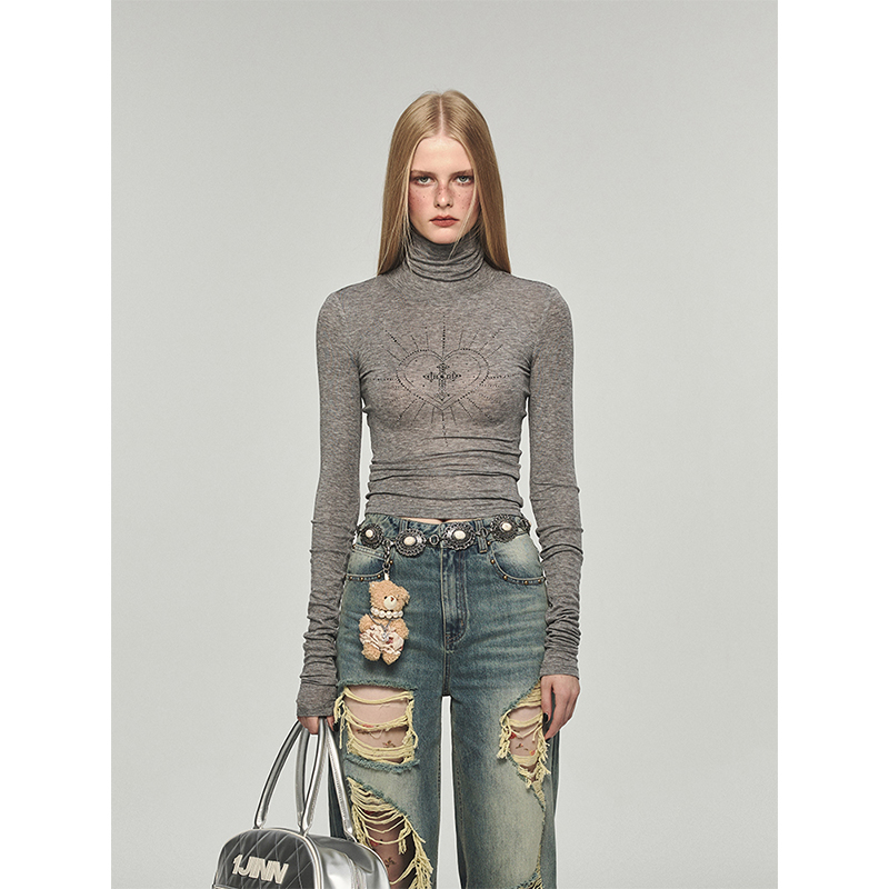 1JINN STUDIO 自由百搭烫钻高领基础打底衫