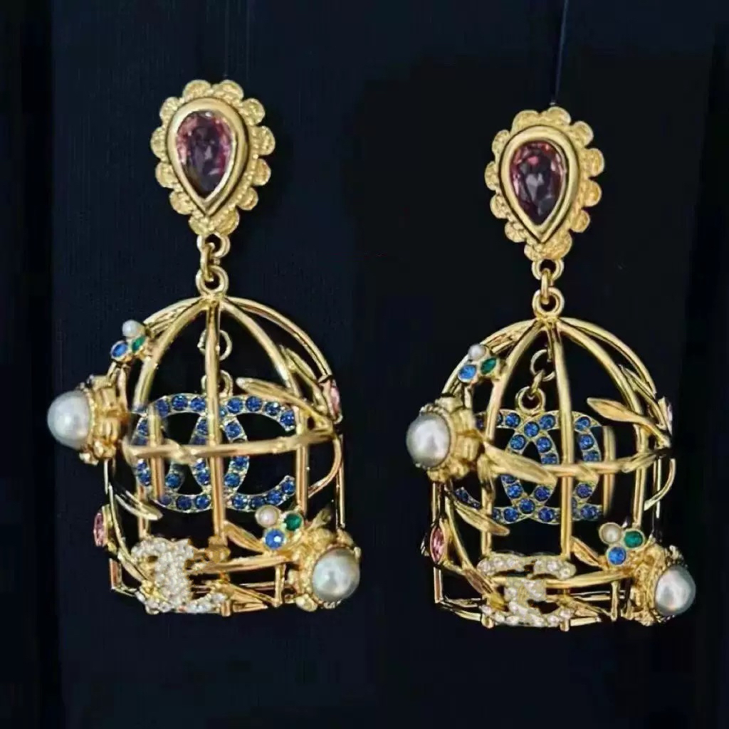 铜合金玻璃耳饰 金色手工女古风瑞丽素款欧美轻奢高级感