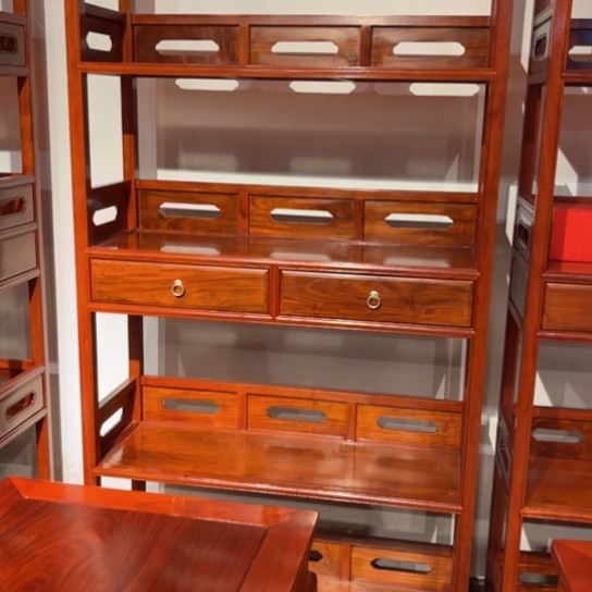 诚***金家具紫檀木类缅花书架一对