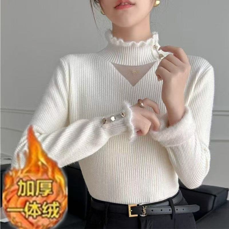 2025洋气绒毛秋冬新款毛衣修身针织 高领针织衫加绒加厚打底上衣