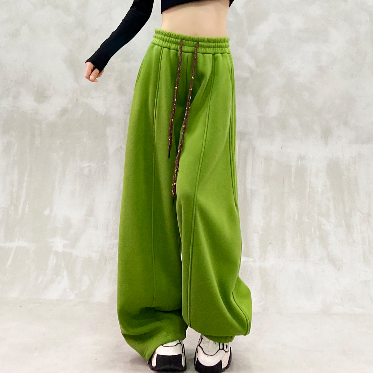 帅气口袋设计垂感加绒休闲弯刀裤女冬新款高腰宽松显瘦百搭香蕉裤