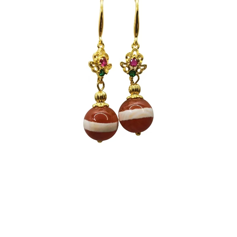 红肉一线药师玛瑙耳饰 A28-510