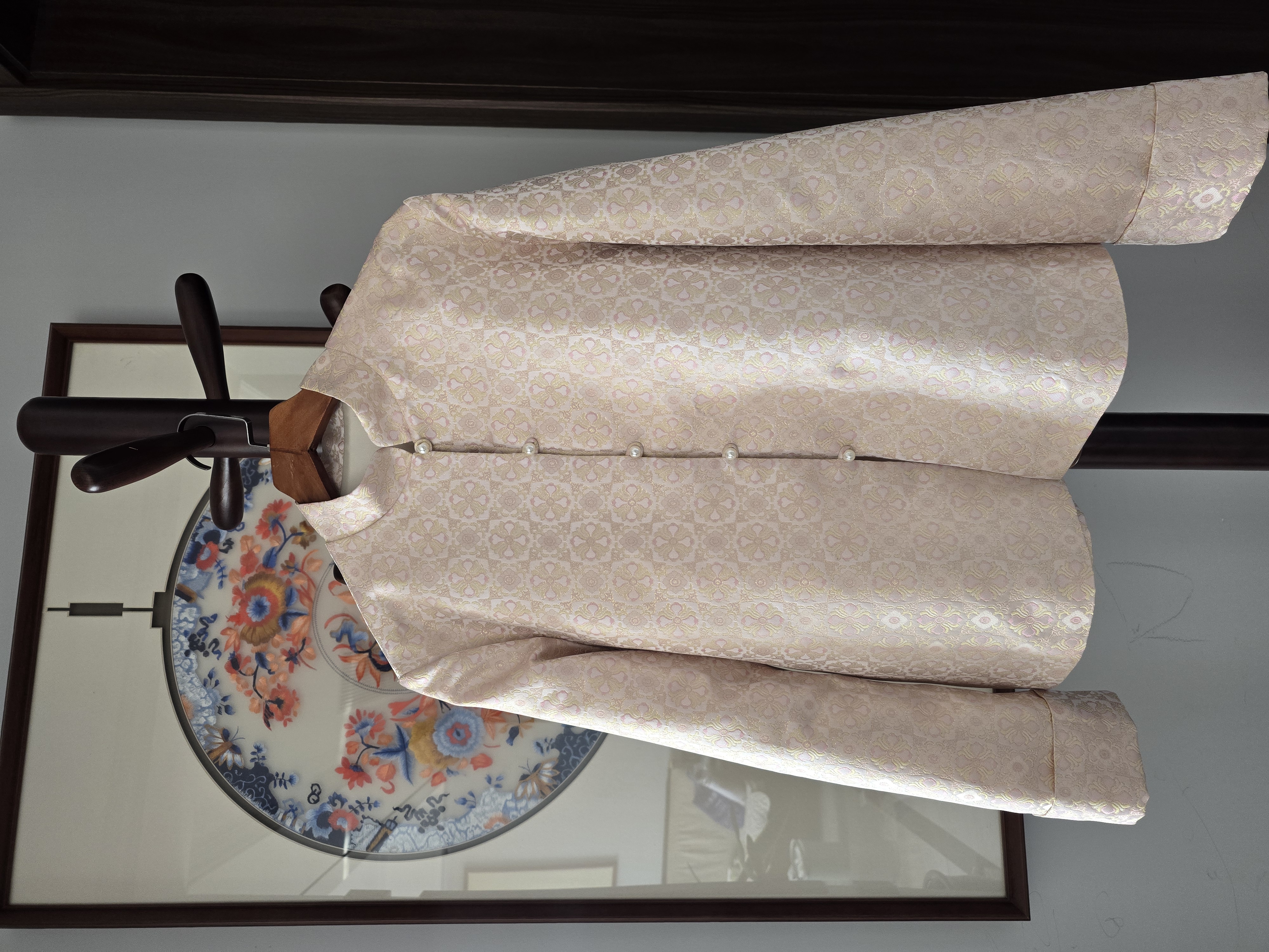 中式宋锦宽松时尚上衣圆领对襟国风外套