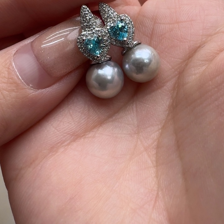 海水珍珠耳饰银S925镶嵌