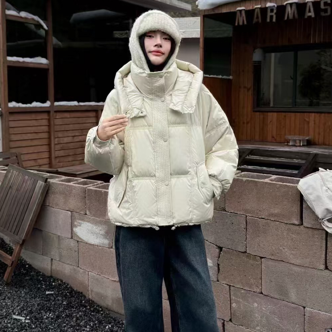 韩版连帽白鸭绒女冬季加厚宽松保暖短款：特价