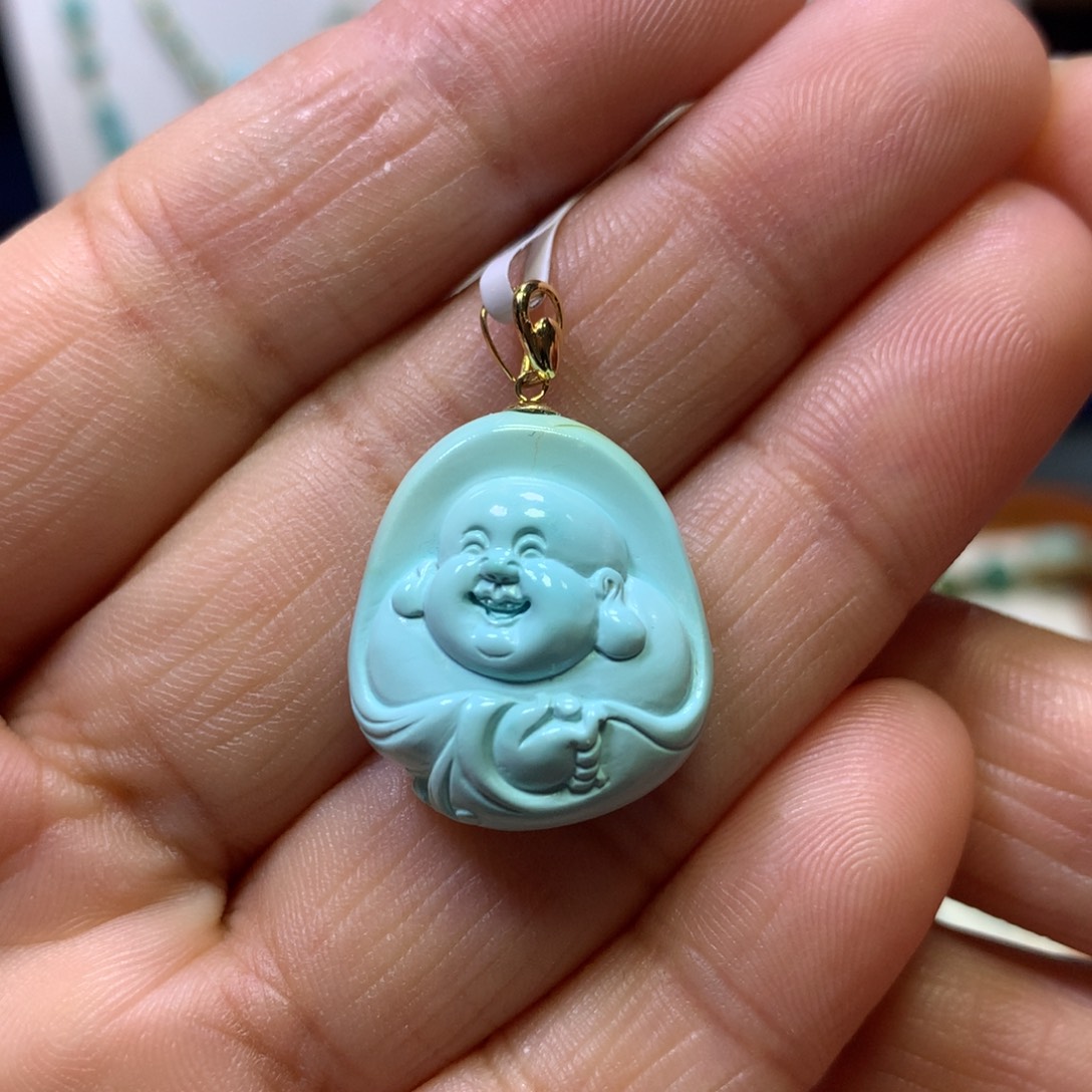 绿松石18K金镶嵌挂件