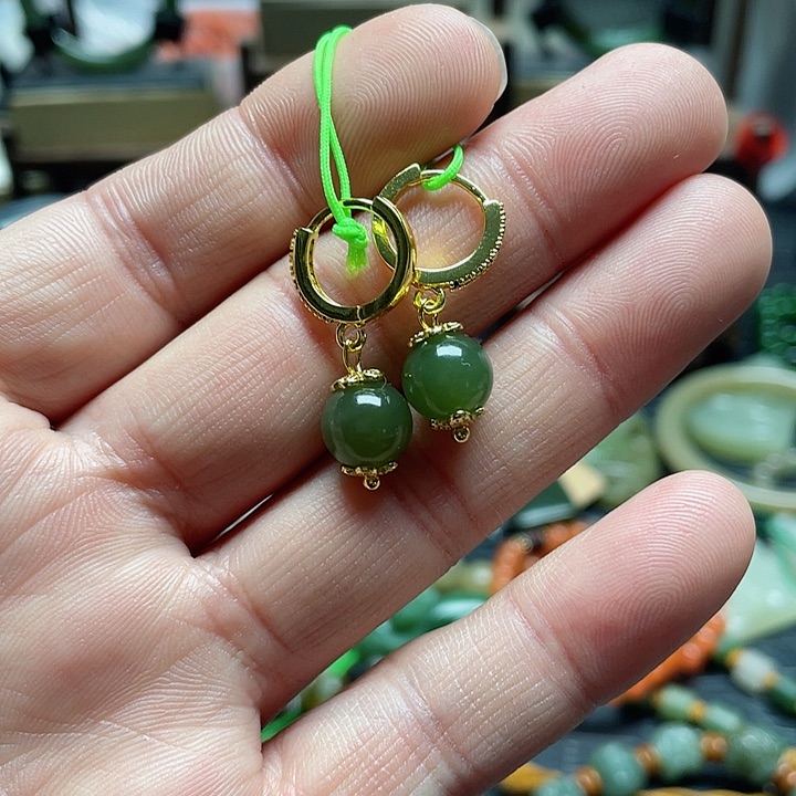 和田玉耳饰14K金镶嵌