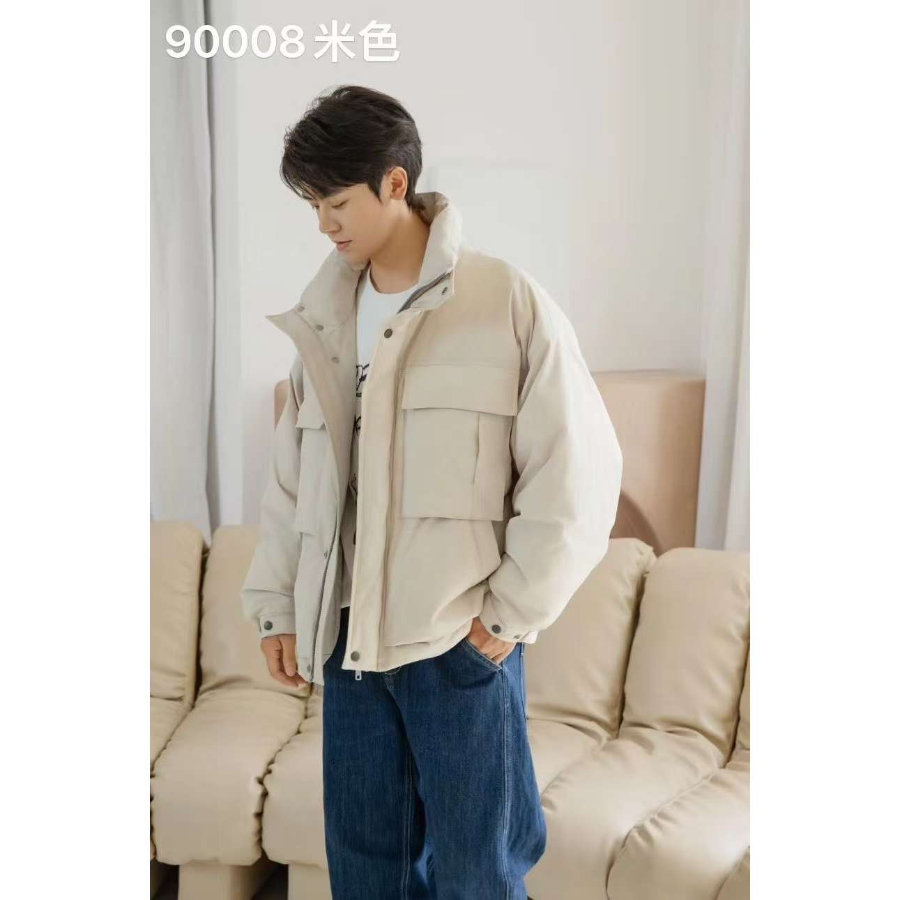 【杭派YS】都市穿搭纯色结构工装风情侣款立领羽绒服90008