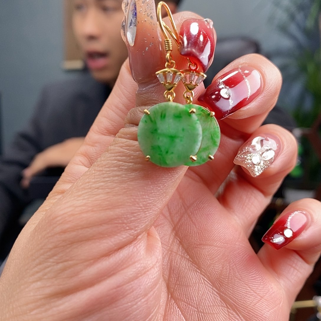 翡翠耳饰银S925镶嵌翡翠