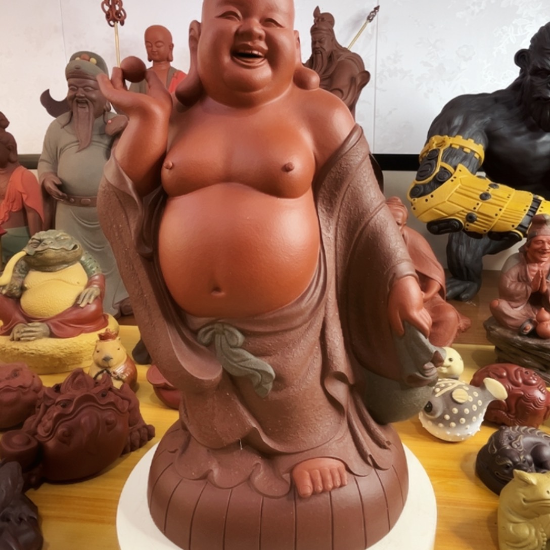 紫砂茶宠天*人弥勒雕塑全手工