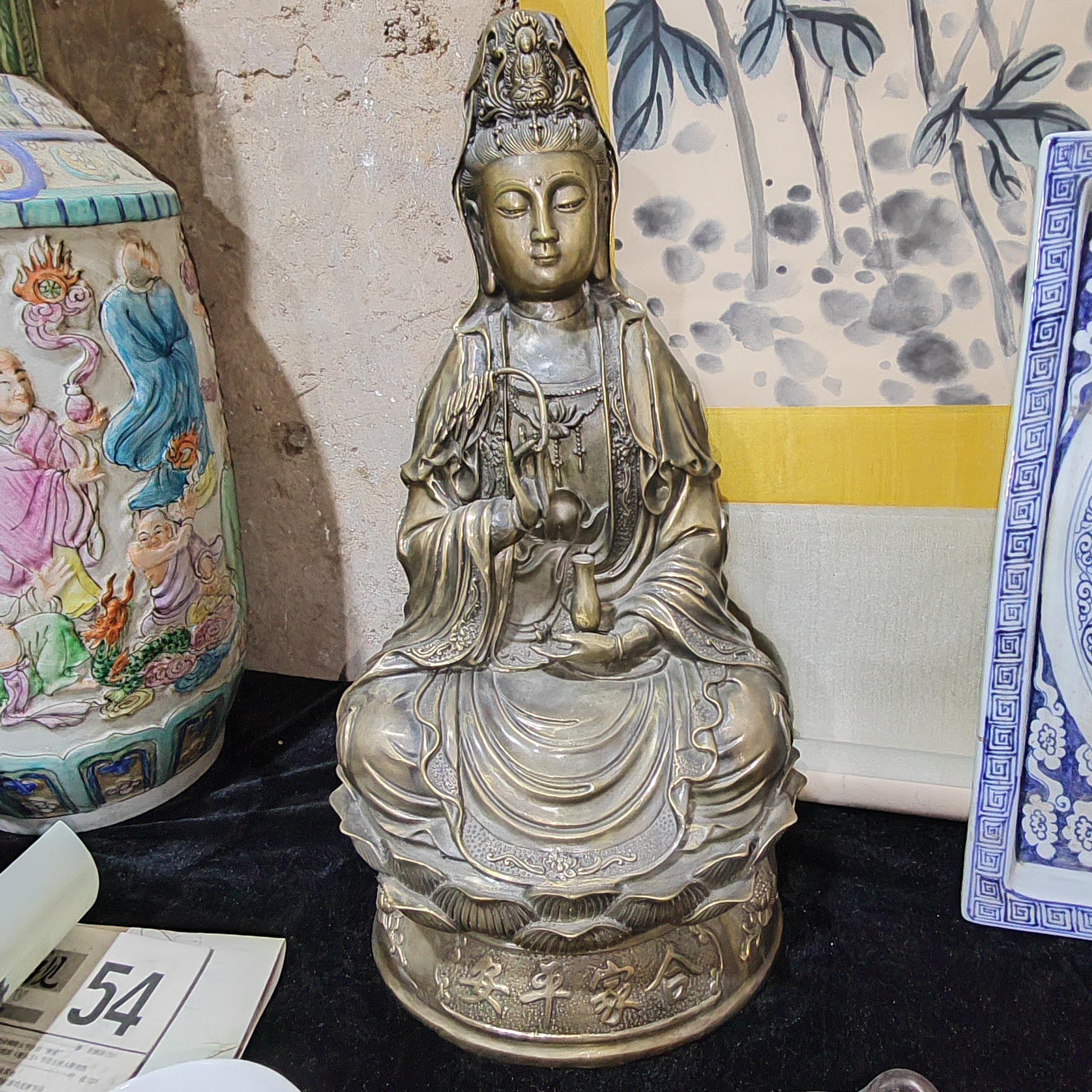 家用观音佛像供奉摆件黄铜坐莲观世音菩萨铜像保平安