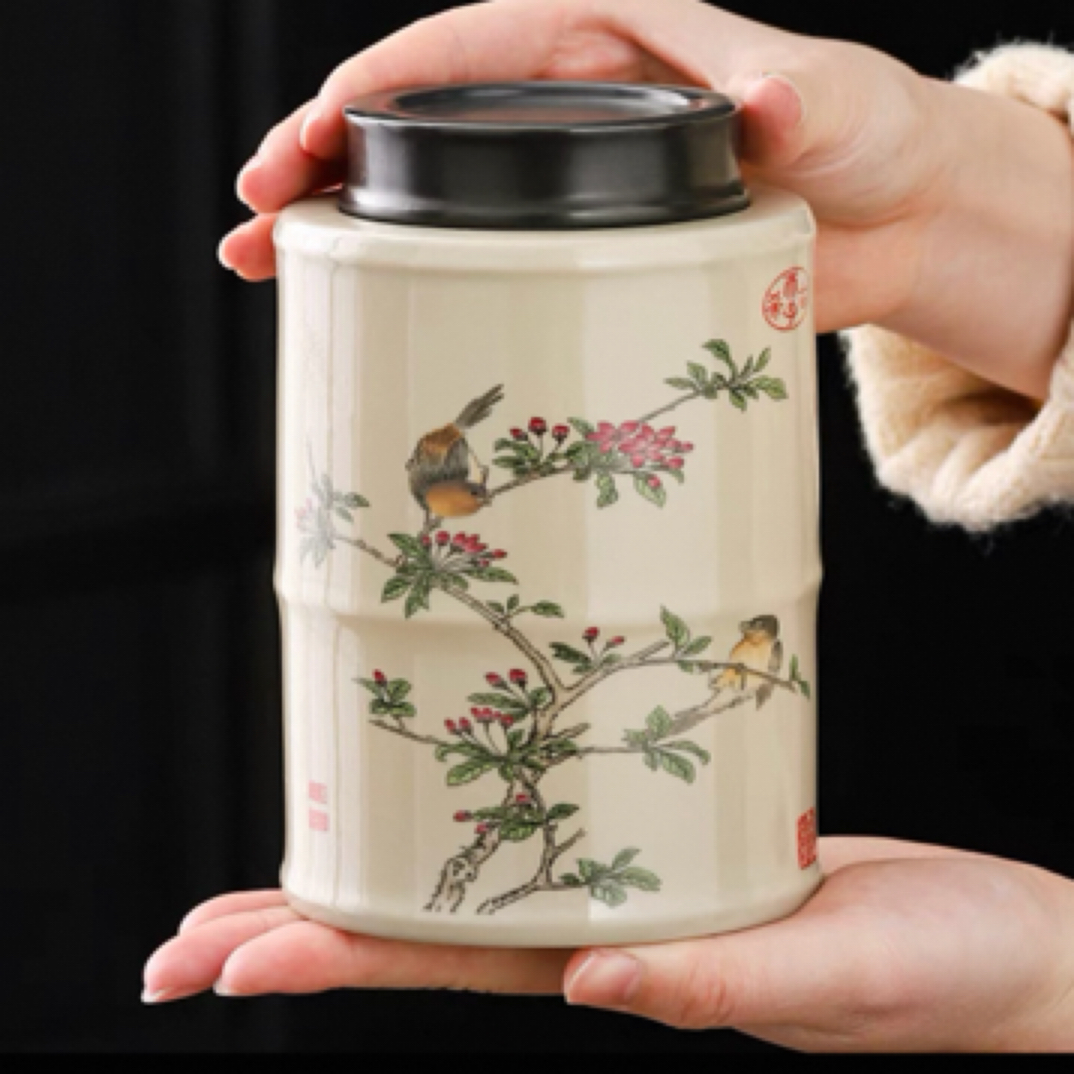 知竹高档复古陶瓷茶叶罐密封罐中式防潮存茶罐一罐多用