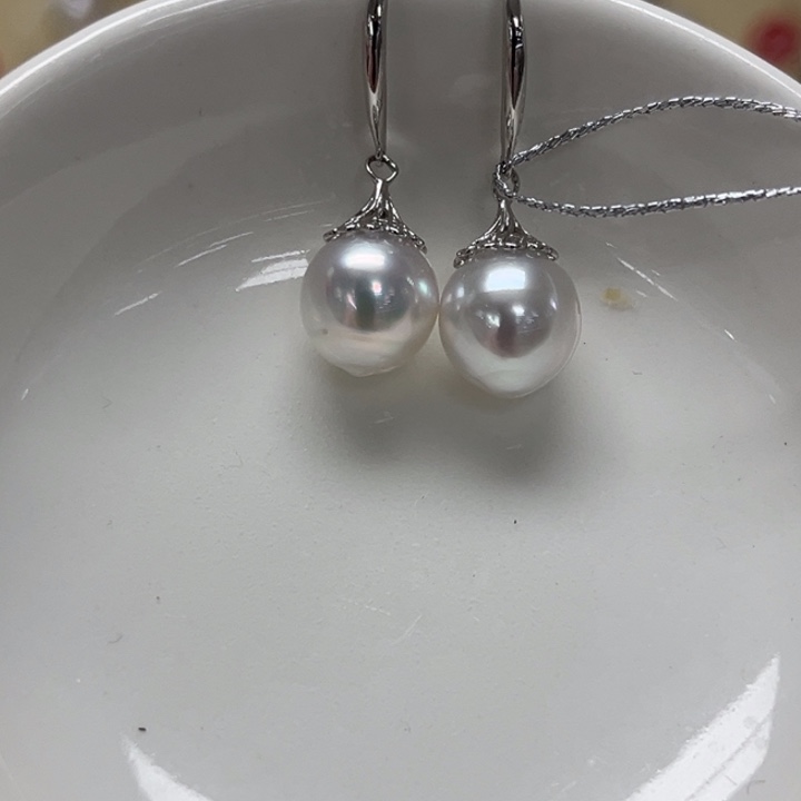 银S925镶嵌耳饰海水珍珠澳白 9-10mm 85号
