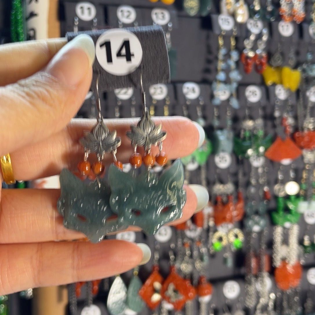 银S925镶嵌翡翠耳饰14