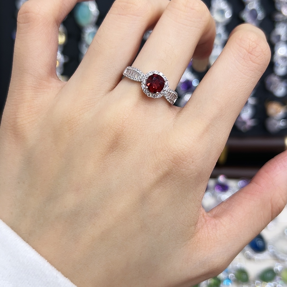 石榴石戒指银S925镶嵌