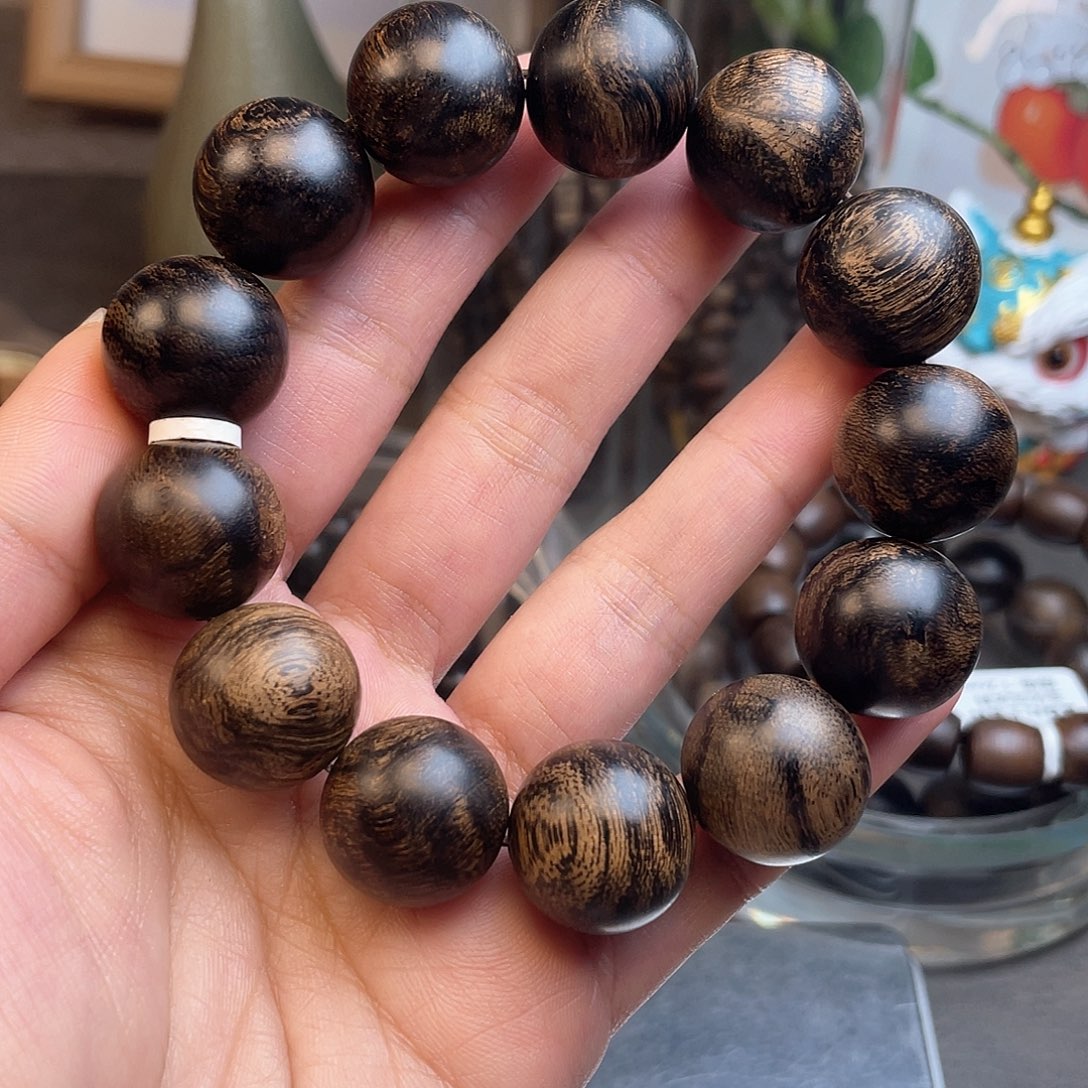 沉香手串天**空 富森红土老料虎皮瘿子留疤1.8