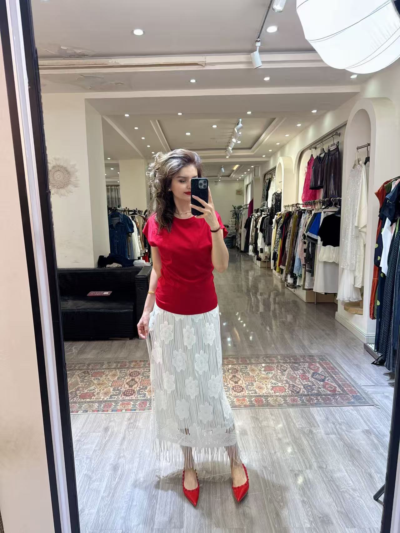 2025年自家原创设计高气质韩版时尚上衣流苏半身裙女款两件套套装