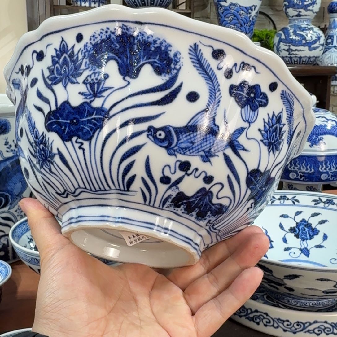 F***u瓷摆件宇泽堂鱼藻十稜大碗