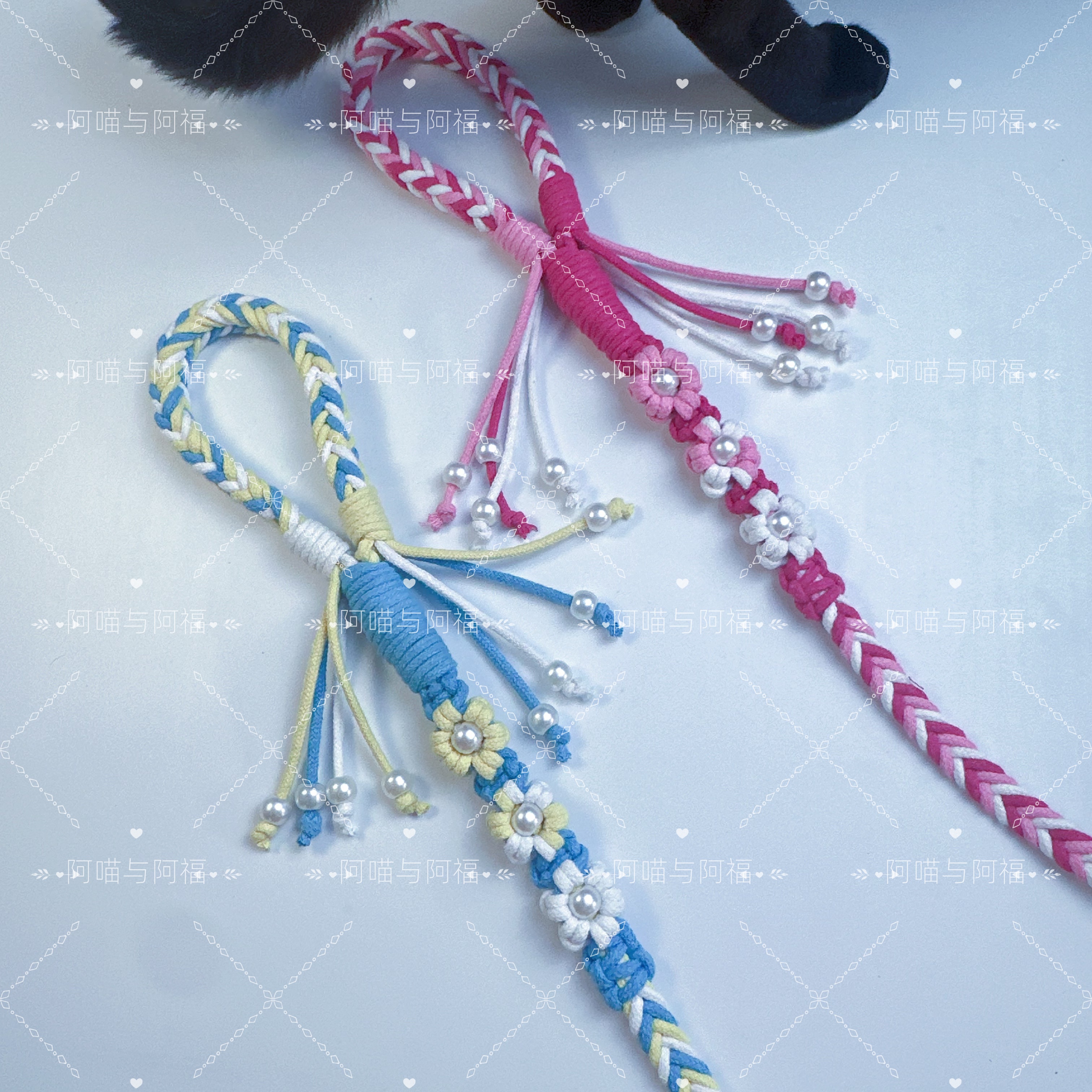 猫猫款成品手工编织牵引绳DIY可爱花花结实耐用大中小型犬猫通用