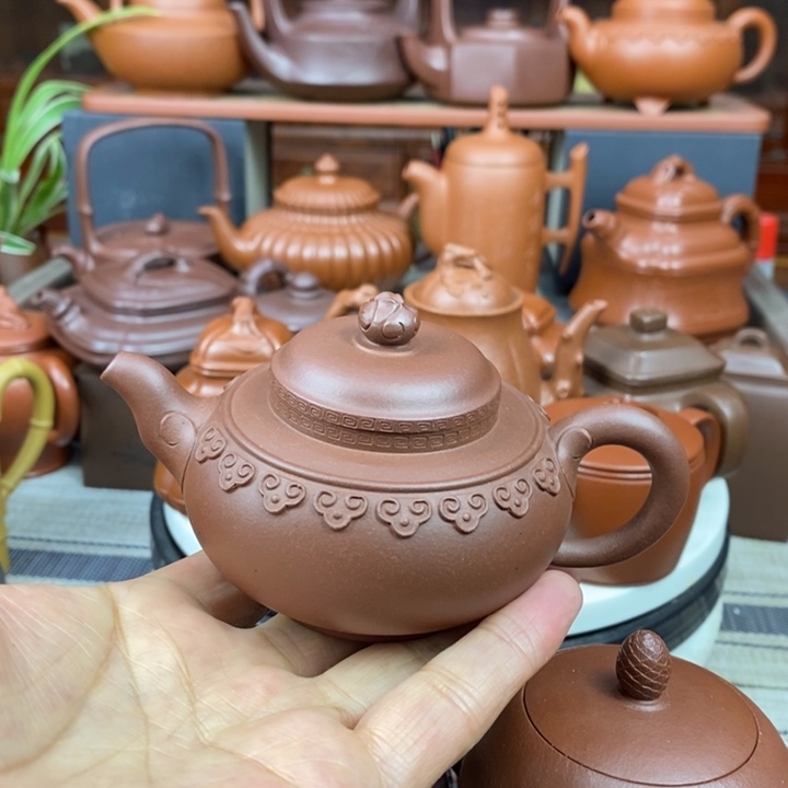 紫砂茶壶云肩如意150cc原矿一厂老底曹青