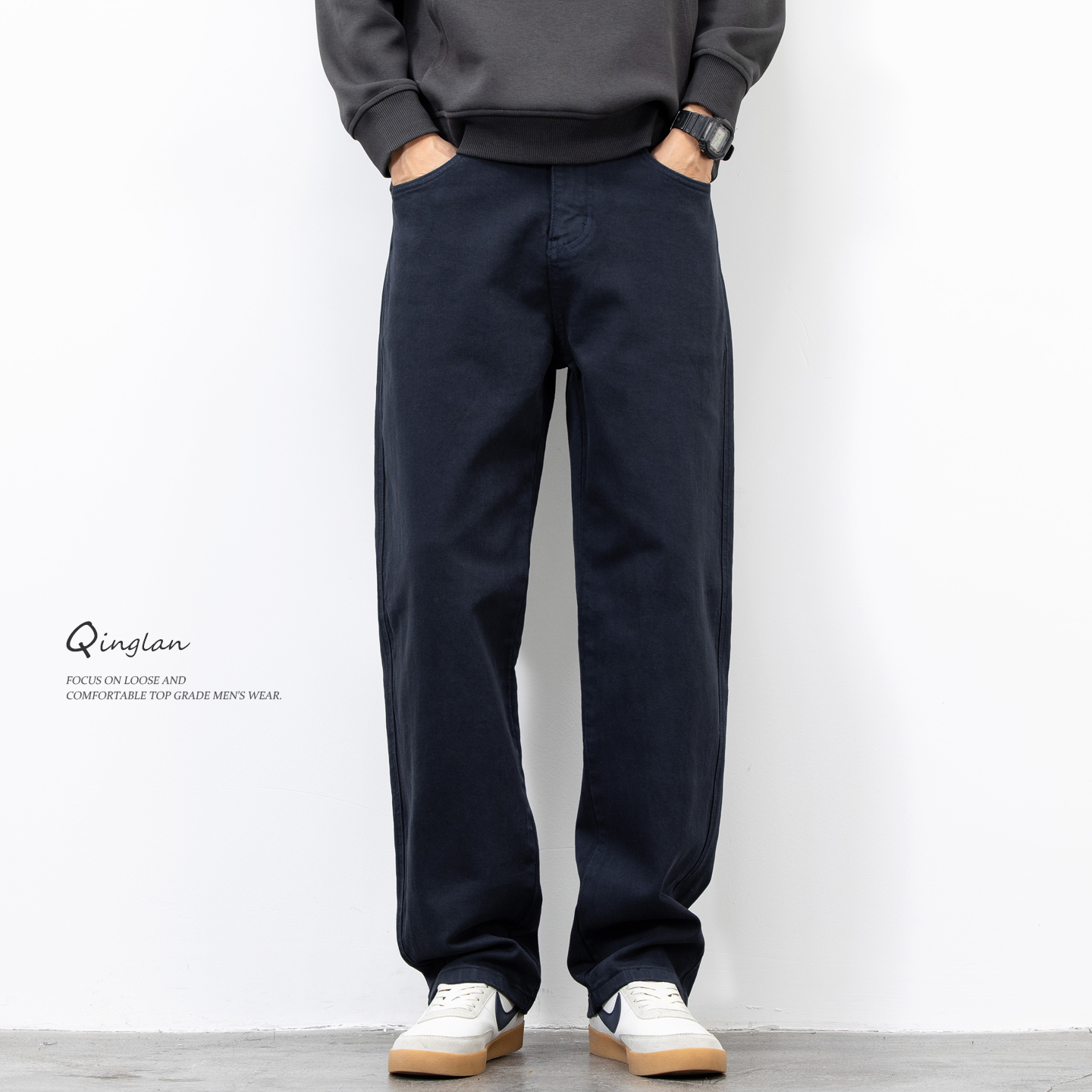 高端牛仔裤男直筒宽松潮流休闲弹力百搭长裤大码冬季加绒加厚裤子