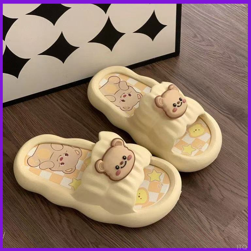 碎花可爱黄油小熊拖鞋女夏季外穿高档露趾百搭时尚室内厚底凉耐脏