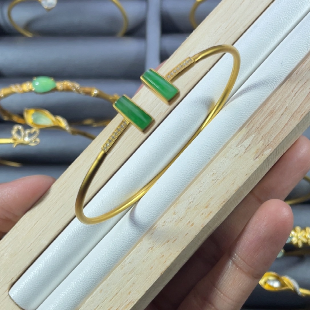 翡翠银S925镀金镶嵌手镯