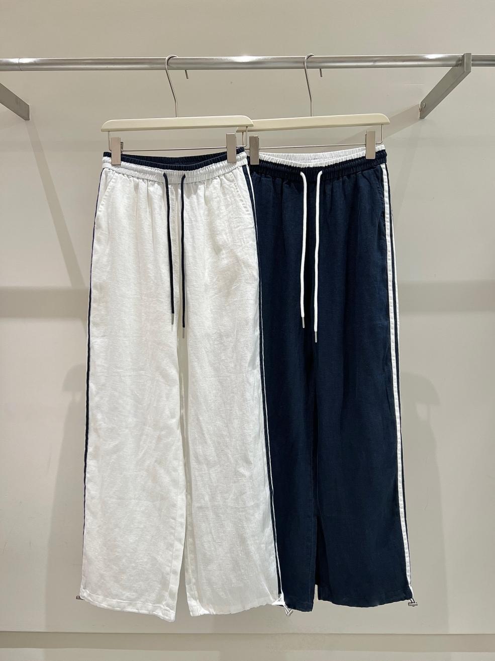 Z.X 撞色织带拼接松紧腰麻料阔腿裤 29088（K4）