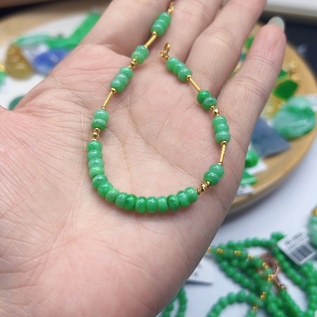 翡翠手链18K金镶嵌天然缅料A货一件