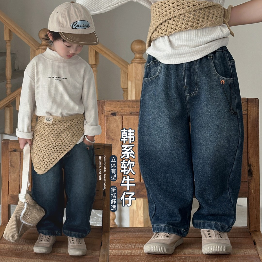 男童牛仔裤加绒加厚裤子2025新款秋冬装宝宝 CXF3777悠悠童话童装