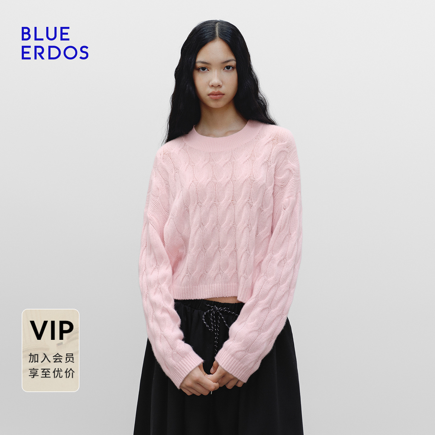 【空气羊绒】BLUE ERDOS 25秋冬流光风绞花圆领套衫女B2256A013
