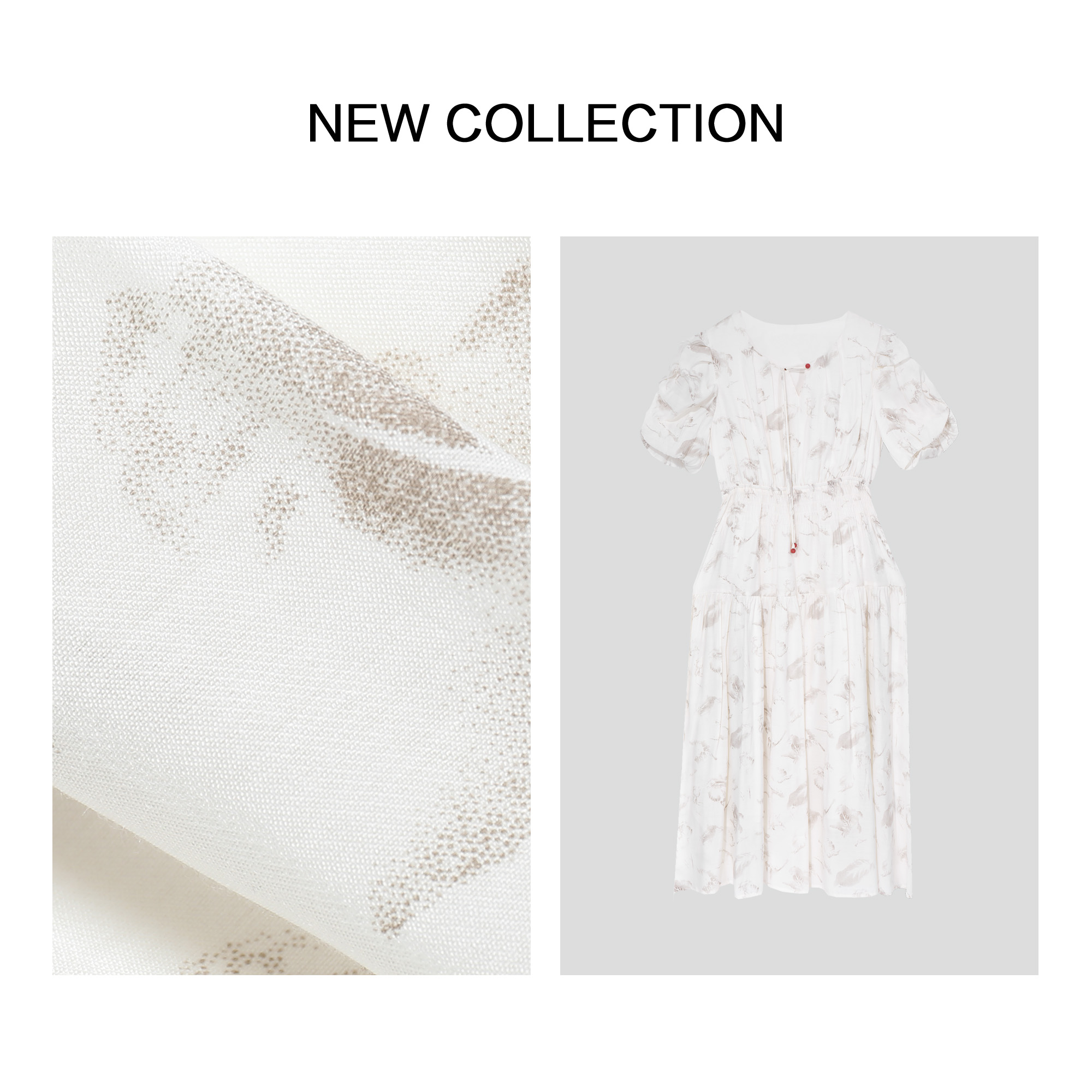 【婷婷专属】优雅印花连衣裙，泡泡袖设计 L1F28136