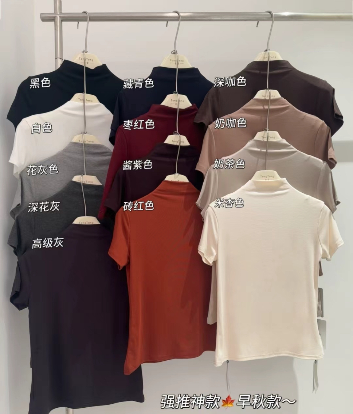 2025早秋新款半高领百搭显瘦短T