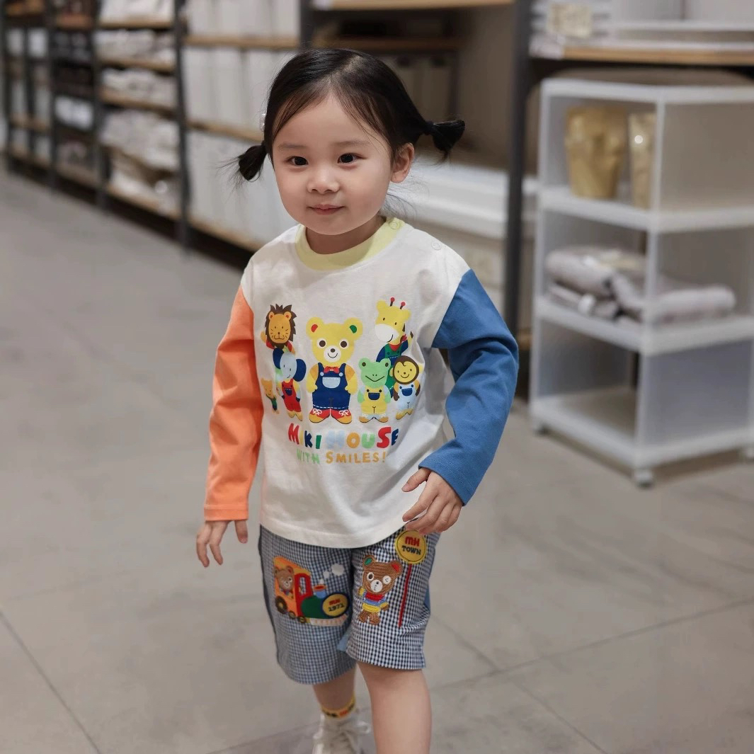 25年春季mk新款宝宝好朋友印花拼色圆领长袖打底 卡通动物拼色T恤