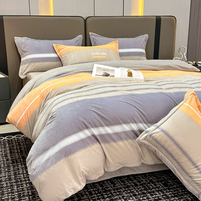 冬季加厚加绒家纺床上用品母婴儿宝宝绒牛奶绒花边床裙印花四件套