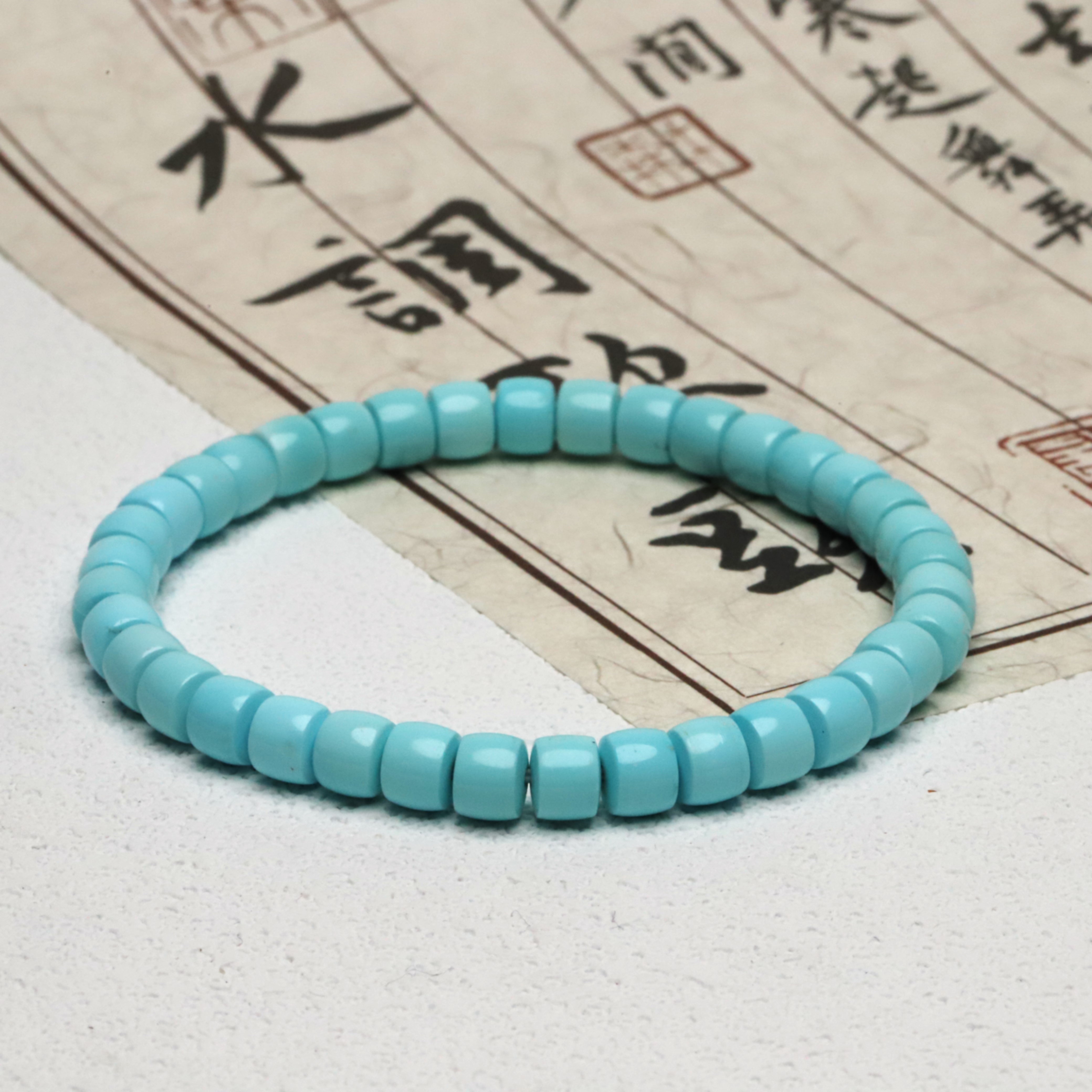 天然原矿绿松石高瓷精品直切手串