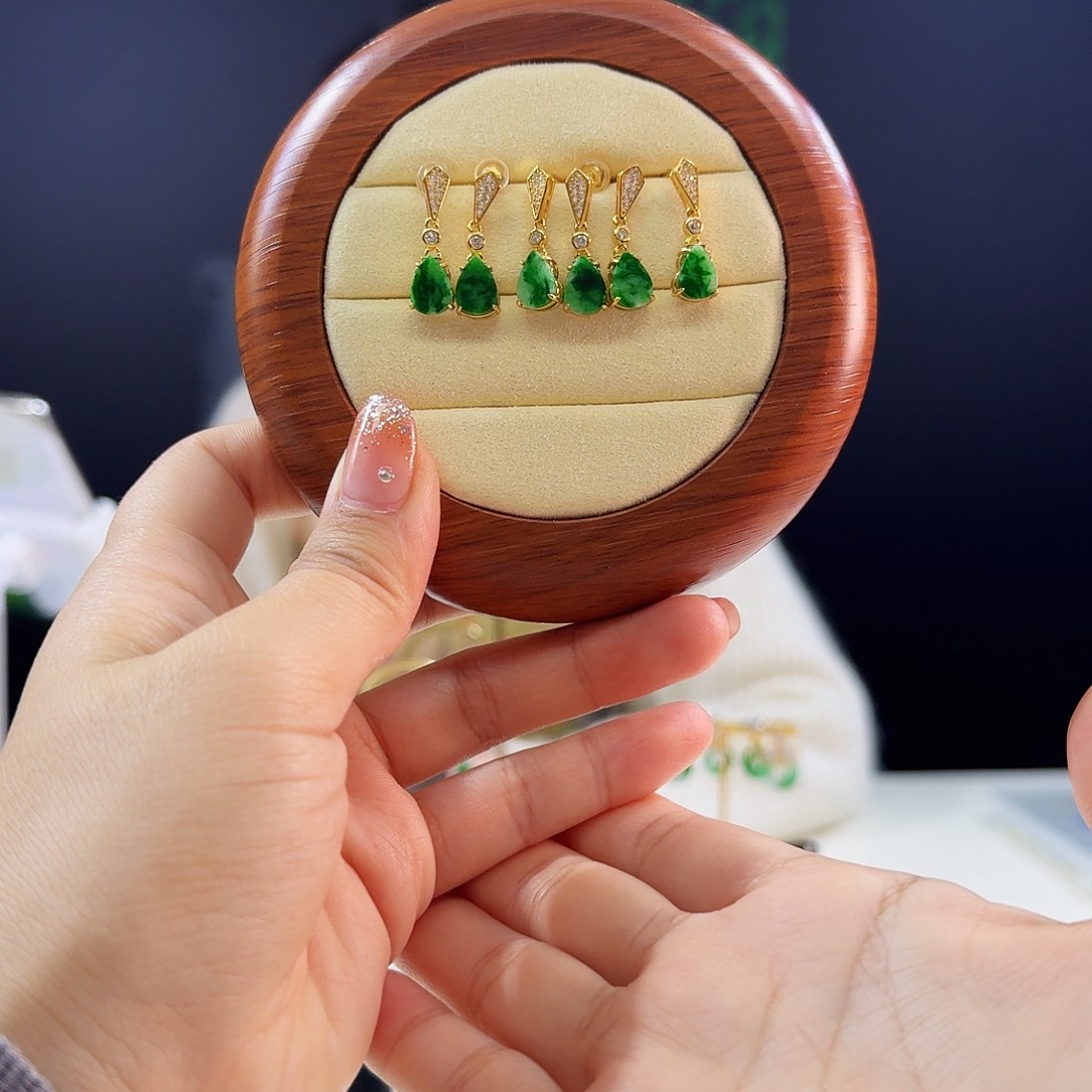 翡翠耳饰银S925镶嵌多样性发货发其一发一对925镶嵌