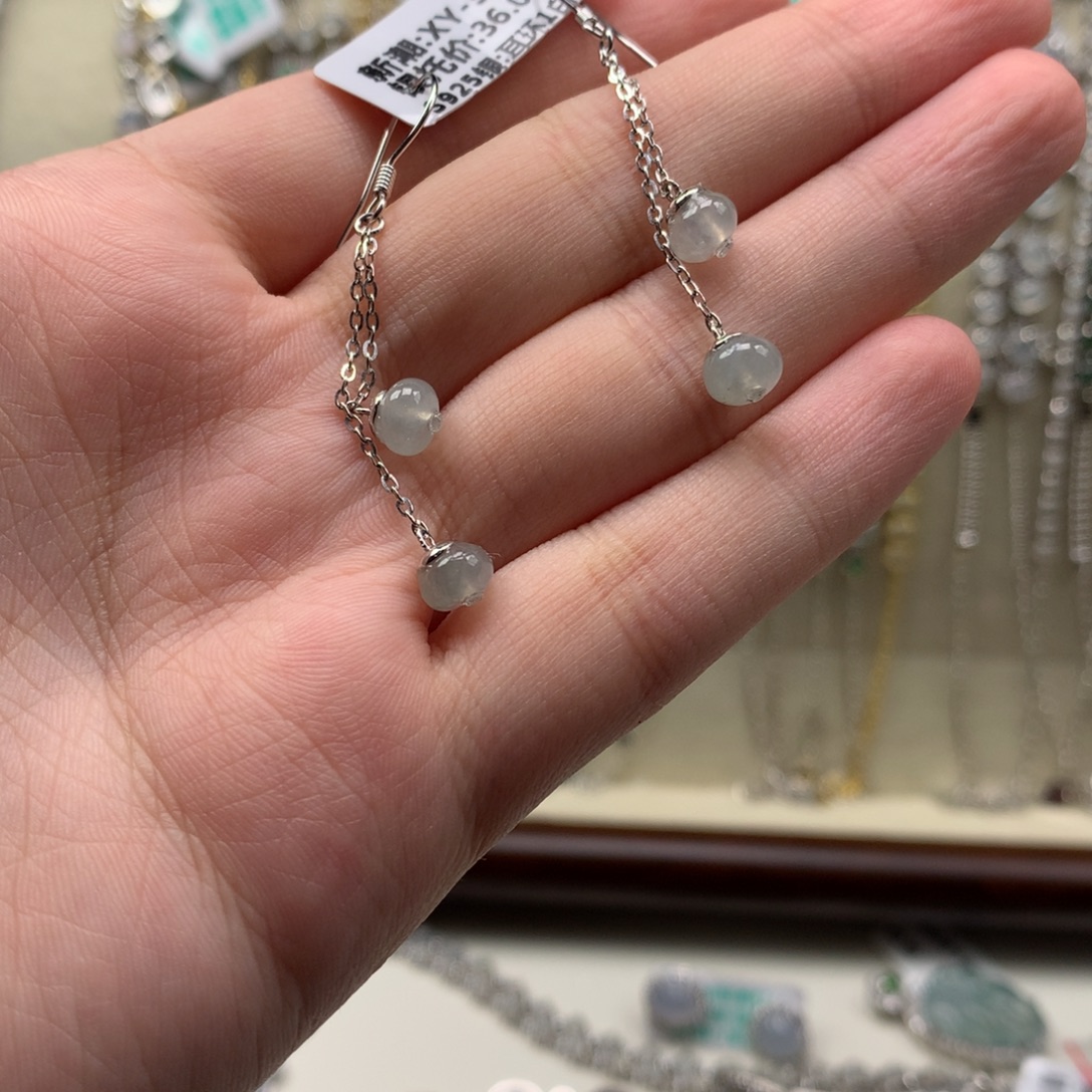 翡翠银S925镶嵌颈饰耳钉