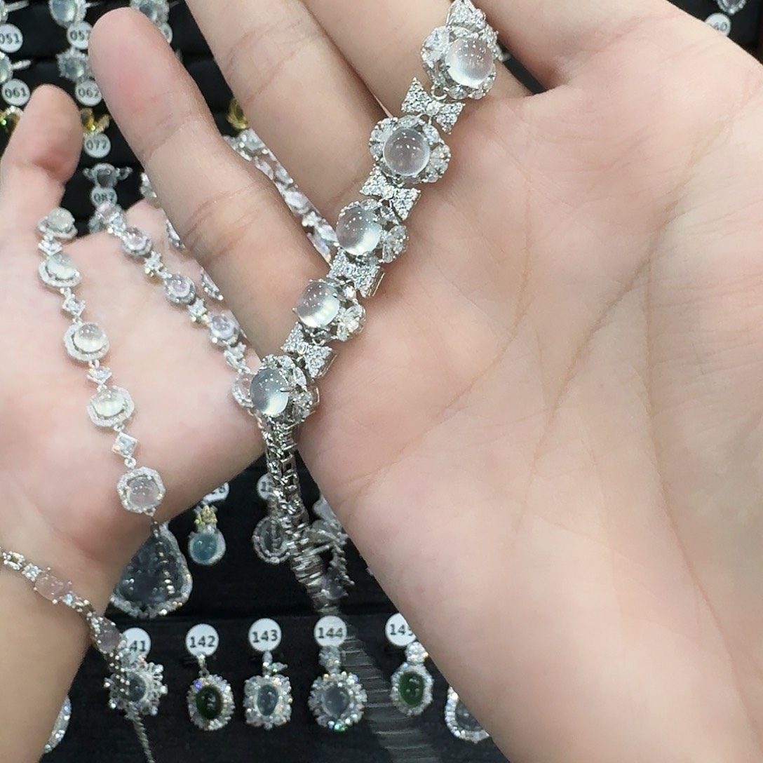 蛇纹石玉手链银S925镶嵌百***.