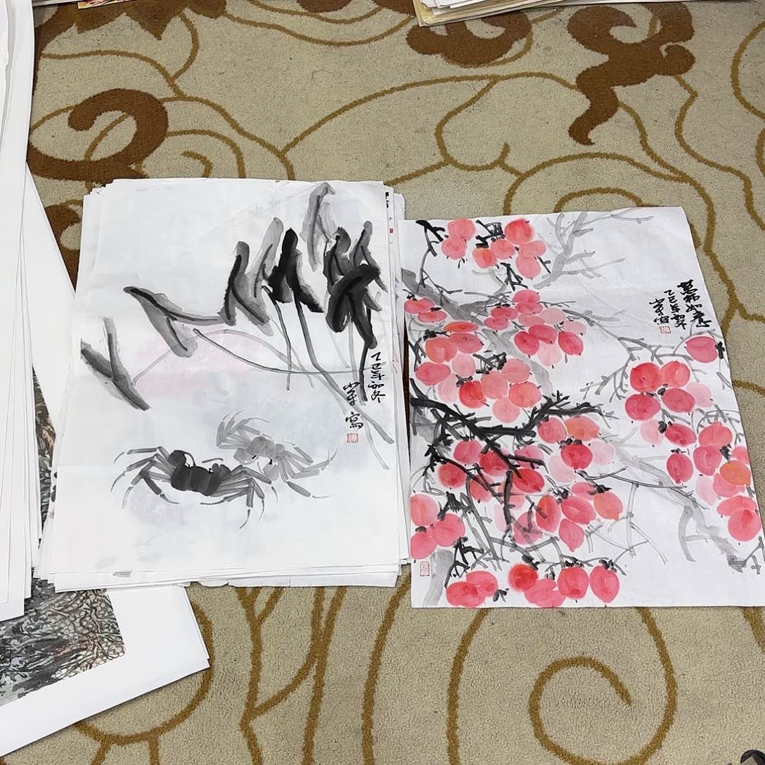 国画四尺三开花鸟两张艺