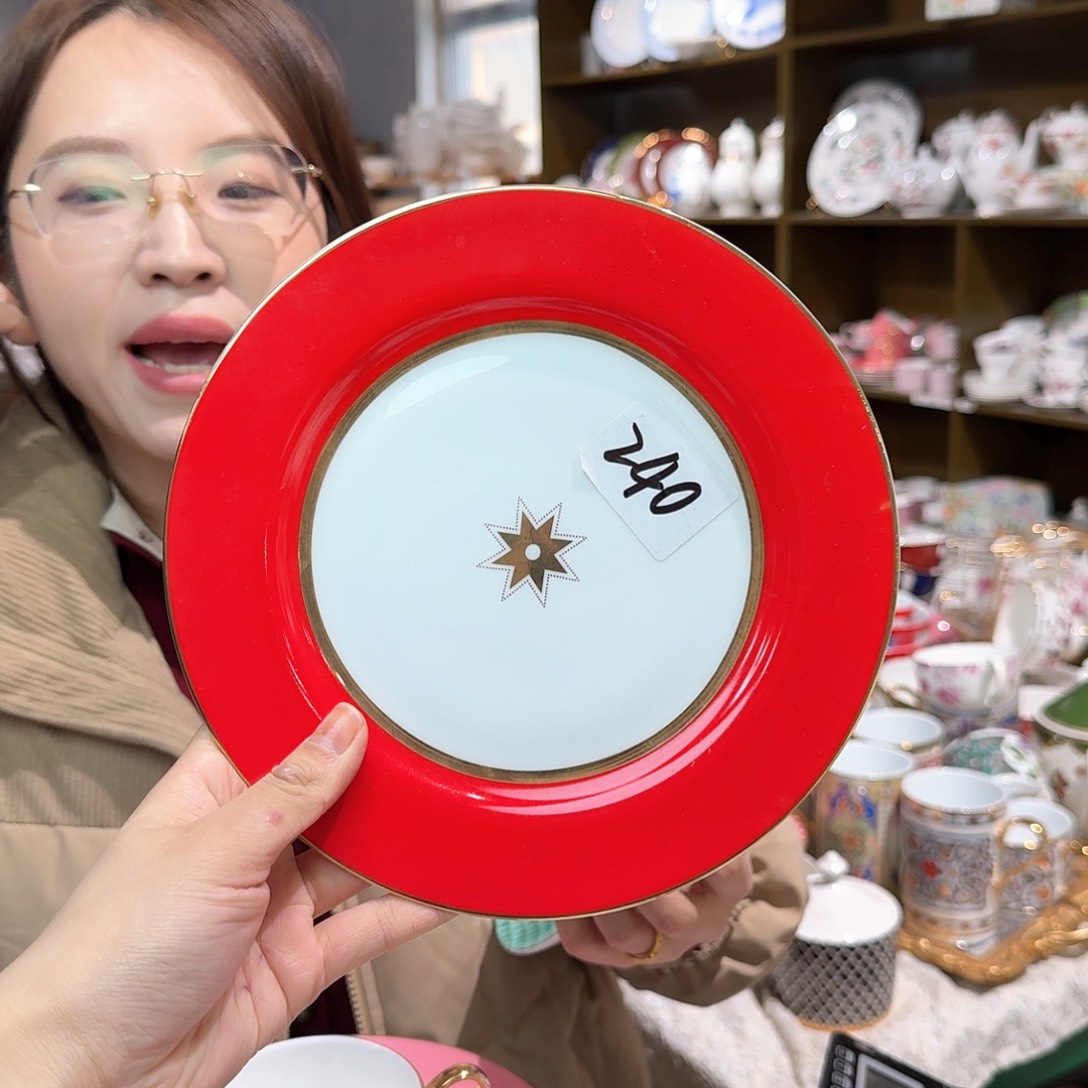 瓷鹅黄骨瓷8英寸20cm平盘一只外贸骨瓷