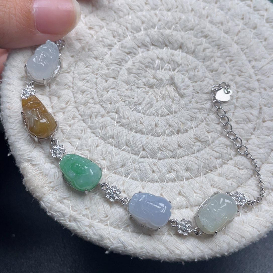 翡翠银S925镶嵌手链天然A货缅甸翡翠