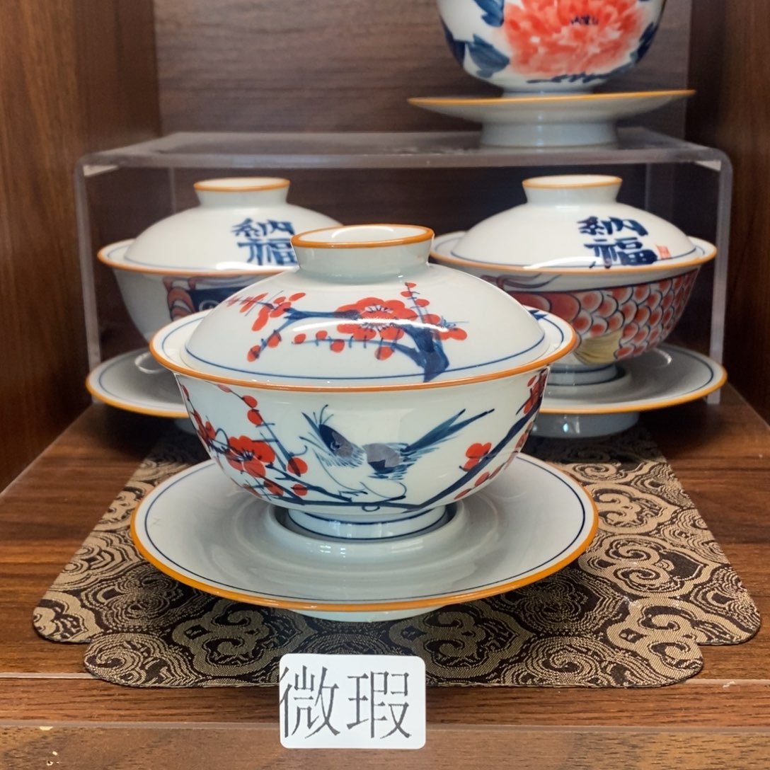 釉下手绘茶具微瑕手工绘制