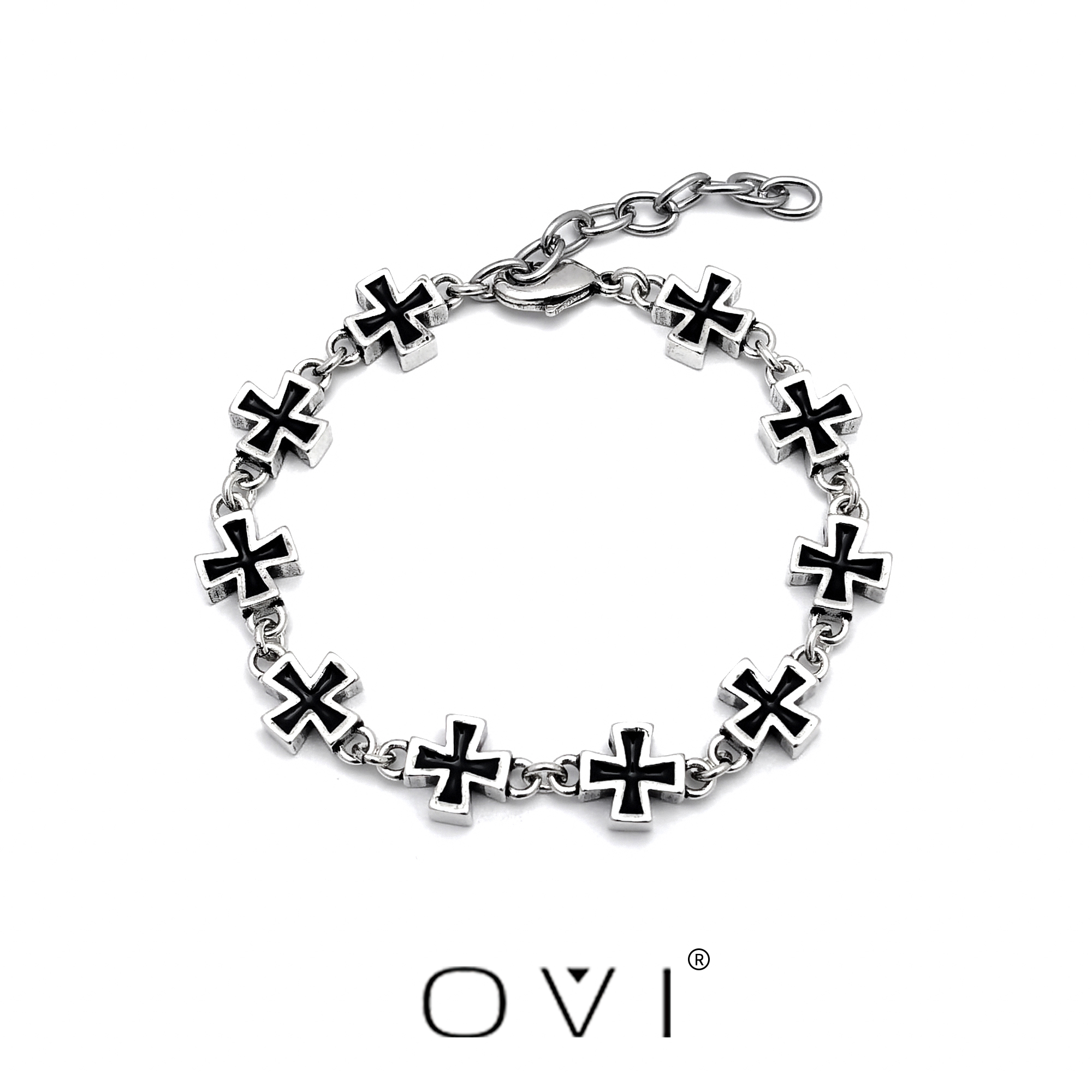 铜合金手链 OVI 镀银做旧十字黑武士复古暗黑时尚个性ins百搭手链