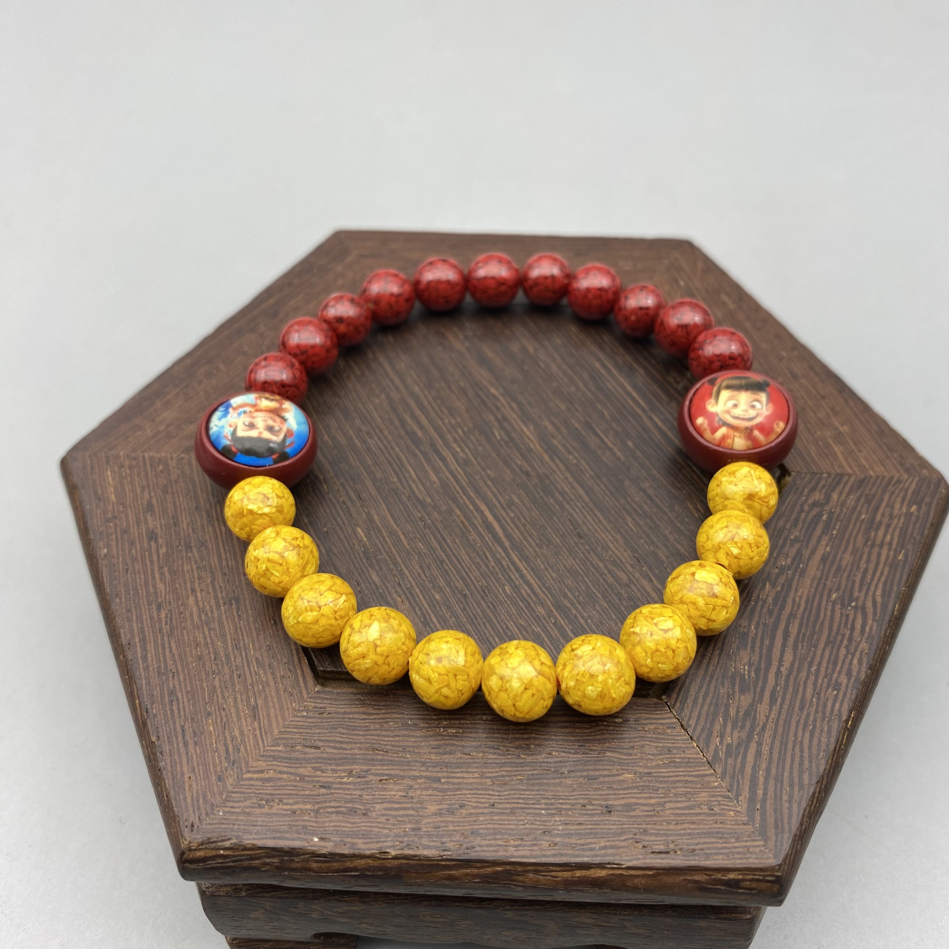 含辰砂工艺品JT342-晶体红黄搭配哪吒手串8mm