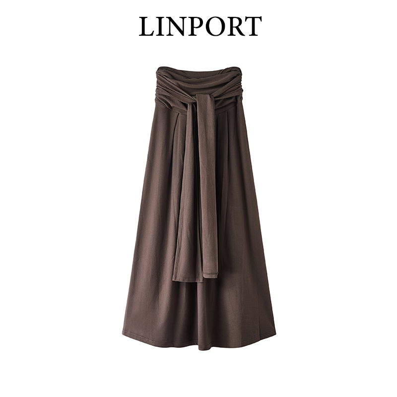 【絮辞】气质百搭休闲慵懒高腰捏褶绑带半身裙LB251215