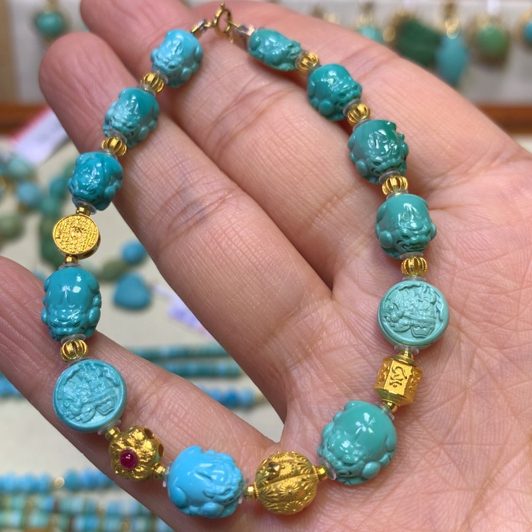 绿松石手串18K金镶嵌谷*、