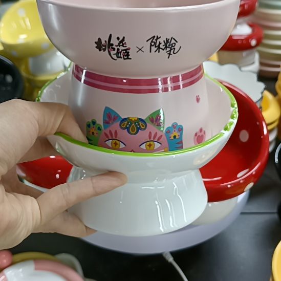 安***安跑单拉黑！No退No换！瑕疵碗-绿猫头+桃花姬