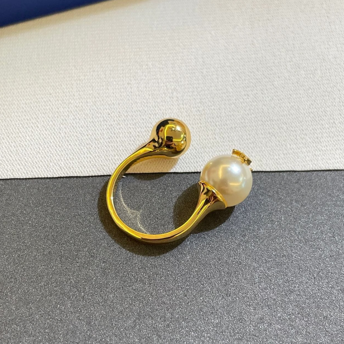 铜合金仿珍珠戒指 铜合金小众设计师款大小珠开口可调节食指戒