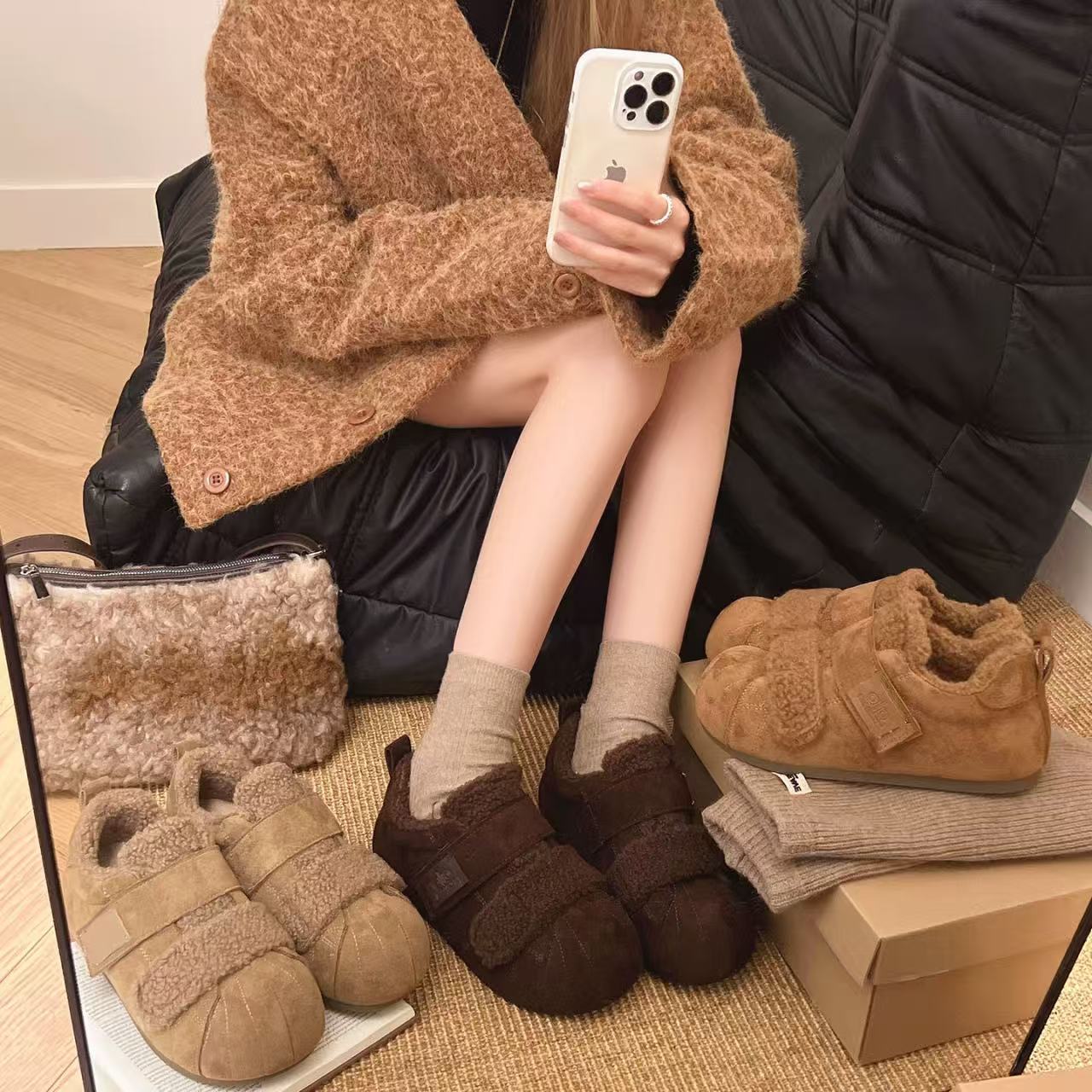 秋冬休闲款时尚女新款百搭软底豆豆勃肯鞋666-1(加绒豆豆鞋)